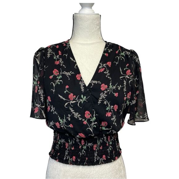 Haver London Floral Black and Pink Blouse Size Small - Picture 1 of 10